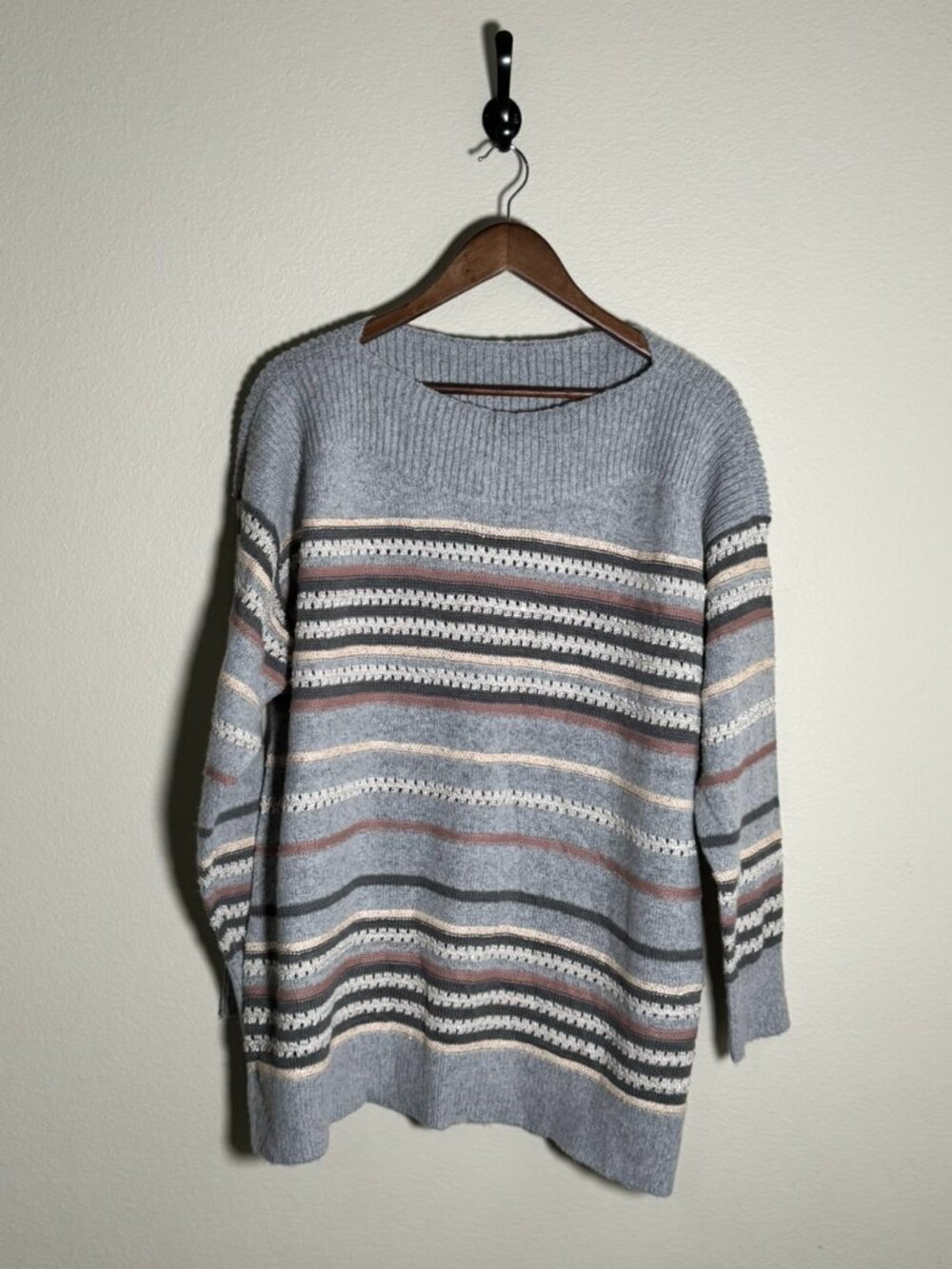 Liz Claiborne Sweater Grey with multi-color stripes Size 0X